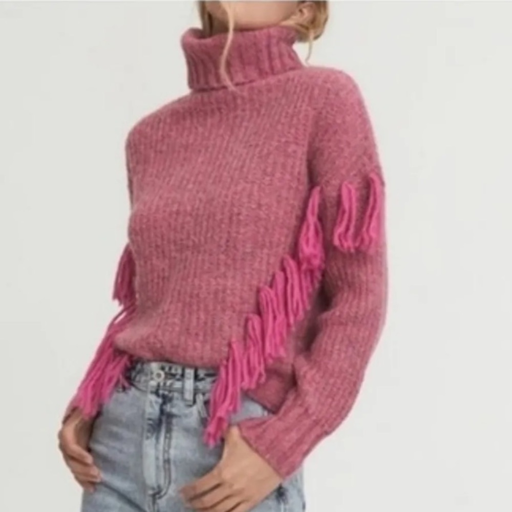 Something Navy Isla Fringe Turtleneck Sweater
